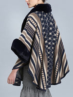Stripe Bordeus pescoço fofo de plus size Cape Cardigan