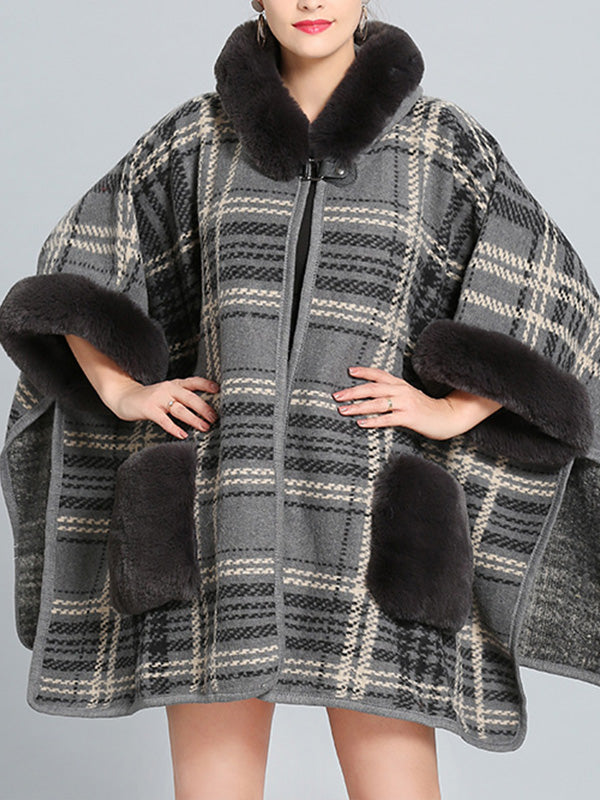 Feelfery Fluffery Plaid Impresión Cape Cardigan de talla grande