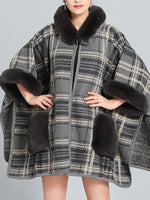 Feelfery Fluffery Plaid Impresión Cape Cardigan de talla grande