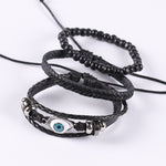 Pulseira de couro trançado pulseira de olho preto