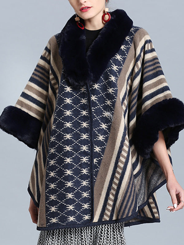 Stripe Bordeus pescoço fofo de plus size Cape Cardigan