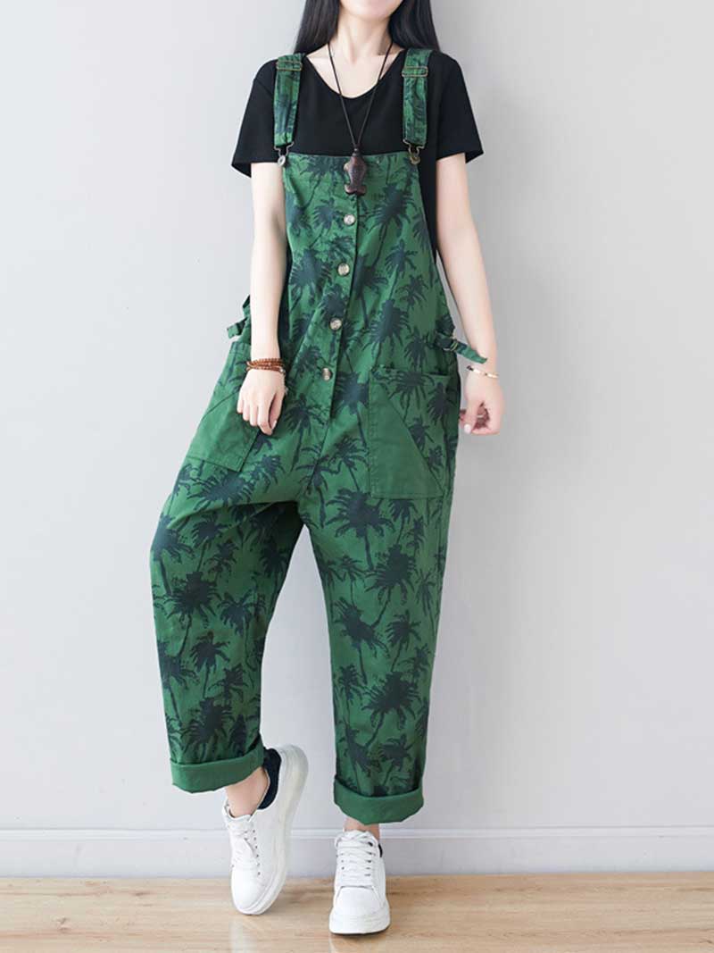 Dungarees cotton denim Printed ,vintage retro style overall, Adjustable straps, double side pockets, comfortable overall