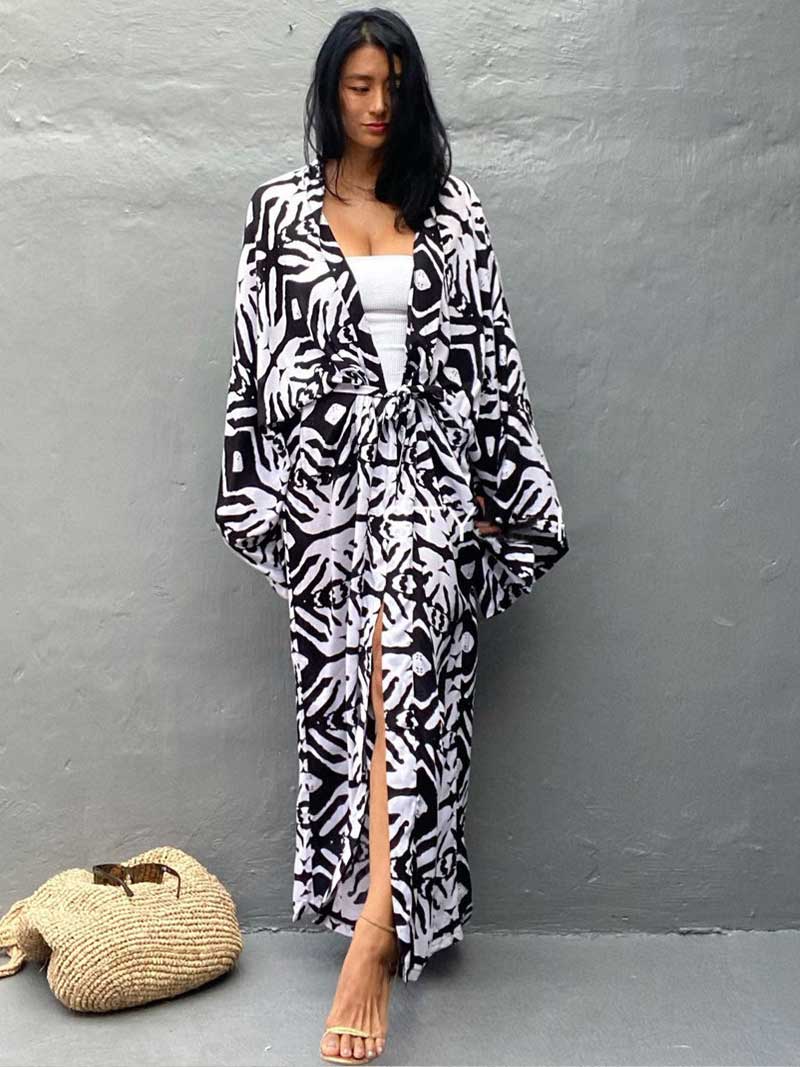 Evatrends cotton gown robe printed kimonos, Outerwear, Rayon 100%, Nightwear, long kimono, Board Sleeves, different color, loose fitting, Printed, fashionshow, kimono,