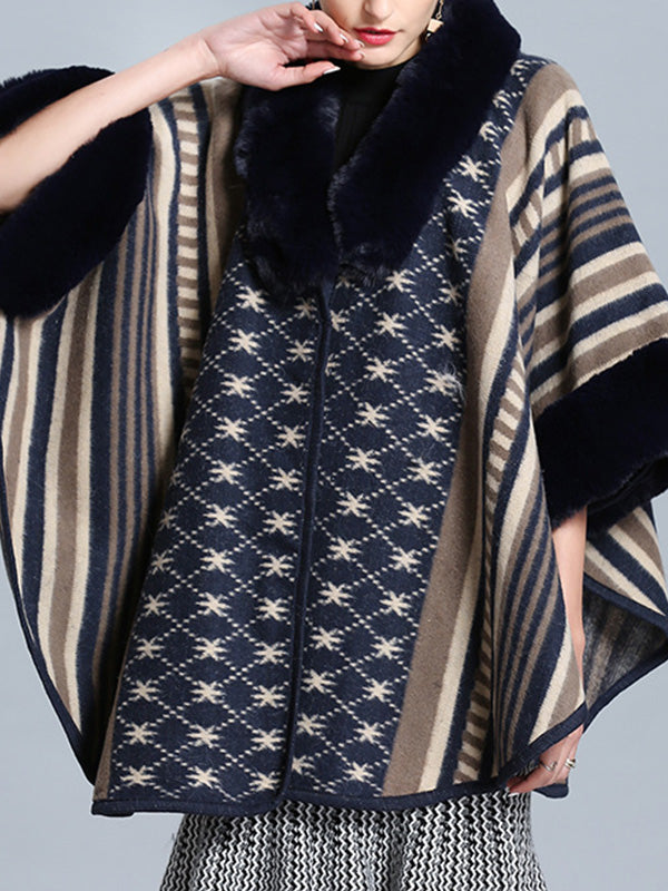 Stripe Bordeus pescoço fofo de plus size Cape Cardigan