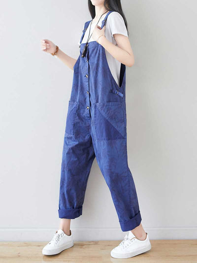 Dungarees cotton denim Printed ,vintage retro style overall, Adjustable straps, double side pockets, comfortable overall