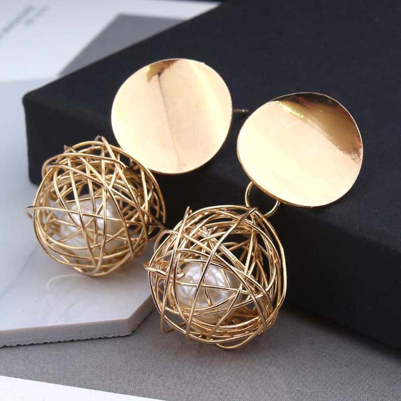 Brincos de pérolas de pérola de bola simples geométricas vintage