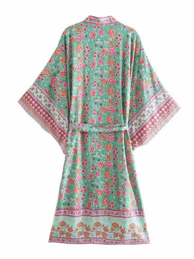 Evatrends cotton gown robe printed kimonos, Outerwear, Cotton, Nightwear, long kimono, Long Sleeves, loose fitting, Floral print, Belted, V-Collar