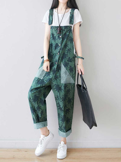 Dungarees cotton denim Printed ,vintage retro style overall, Adjustable straps, double side pockets, comfortable overall