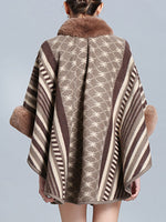Stripe Bordeus pescoço fofo de plus size Cape Cardigan