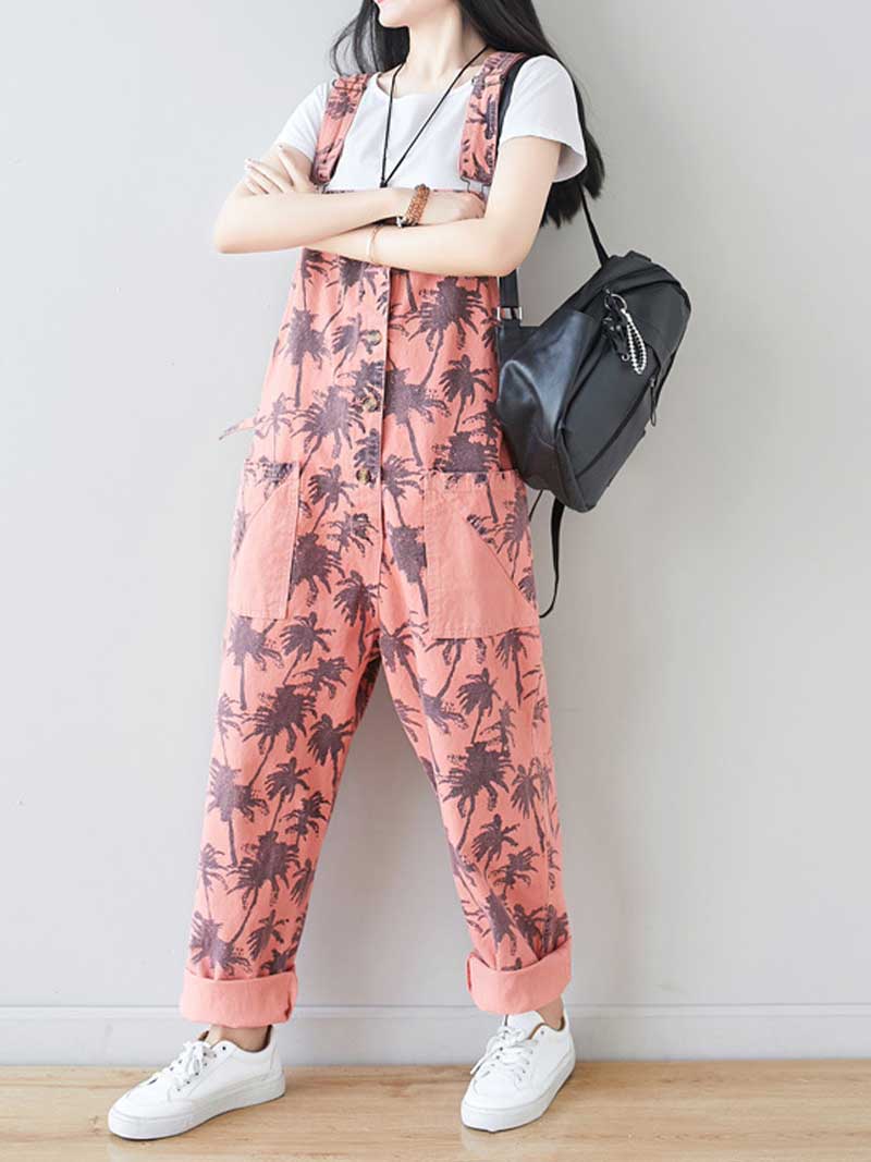 Dungarees cotton denim Printed ,vintage retro style overall, Adjustable straps, double side pockets, comfortable overall