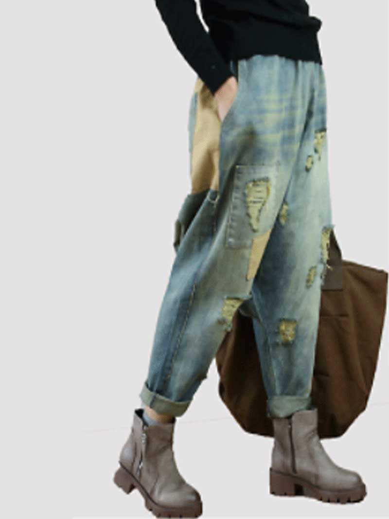 Mantente feliz parche de mezclilla pantalón holgado