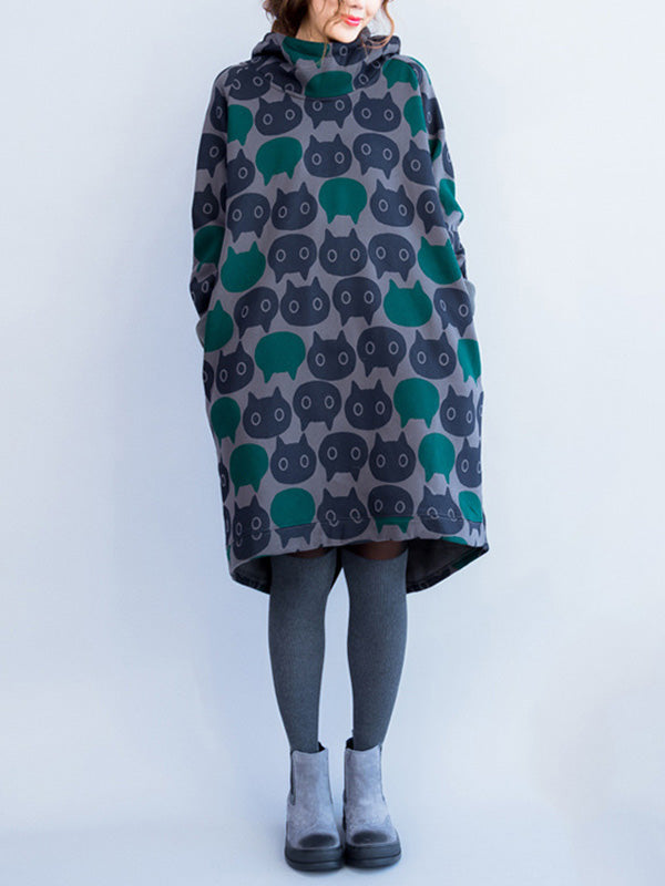 Avec un chat avec une robe en coton à capuche