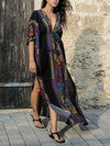 Bohemian Print Cotton Kaftan Dress