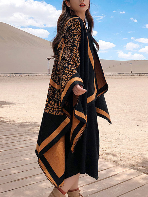 Cardigan noire d'impression ethnique