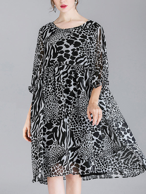 Abby Vintage Animal Print High Ciist Midi Dress