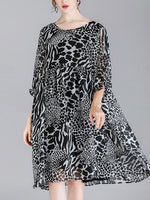 Abby Vintage Animal Print High Ciist Midi Dress