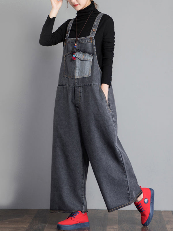 Dungarees cotton denim ripped jeans floral vintage retro style overall