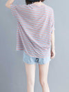 Evatrends Cotton Linen Top, Summer wear, Short sleeves, Stripes top, Round Neck, T-shirt Top, Wear With Jeans pant or Trouser