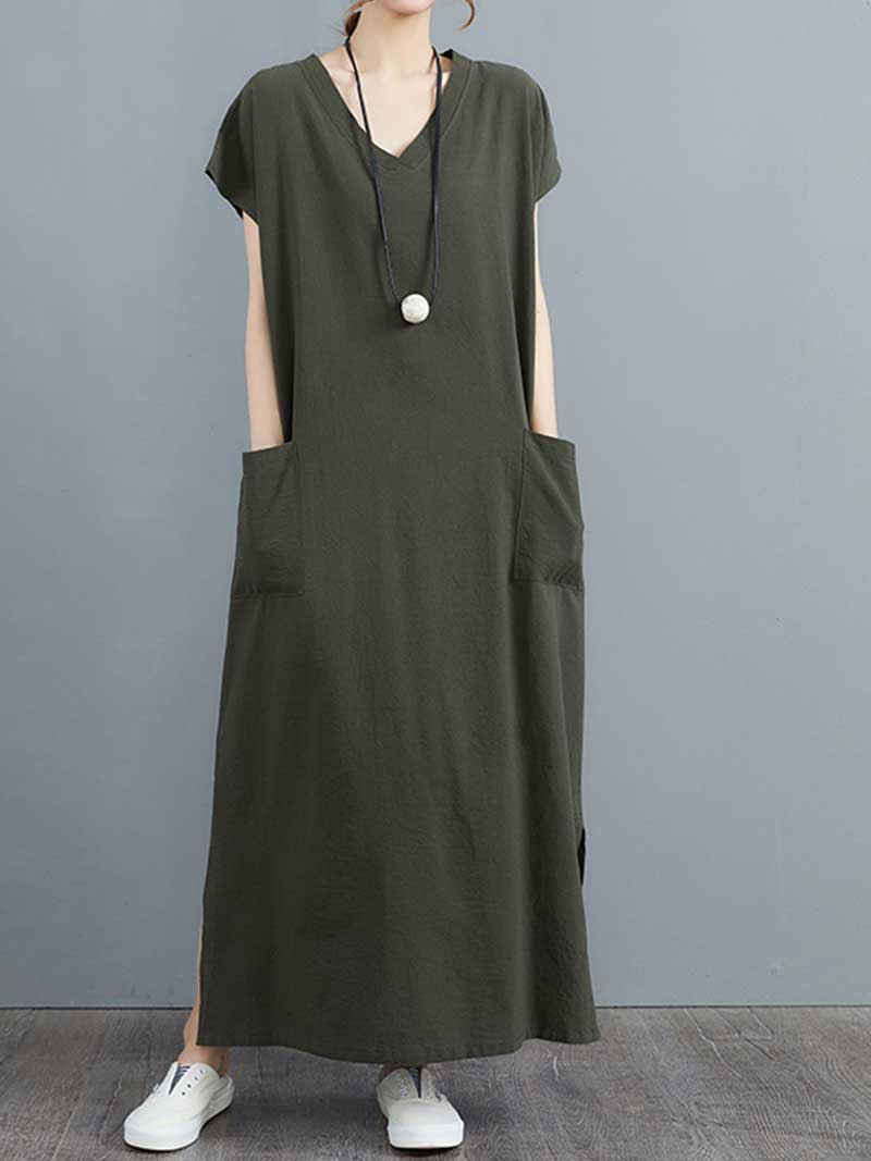  Plain Short Sleeves A-Line Dress