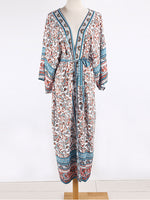 Evatrends cotton gown robe printed kimonos, Outerwear, Cotton, Nightwear, long kimono, Kimono Broad sleeves with armpit opening, loose fitting, Floral Print, Belted