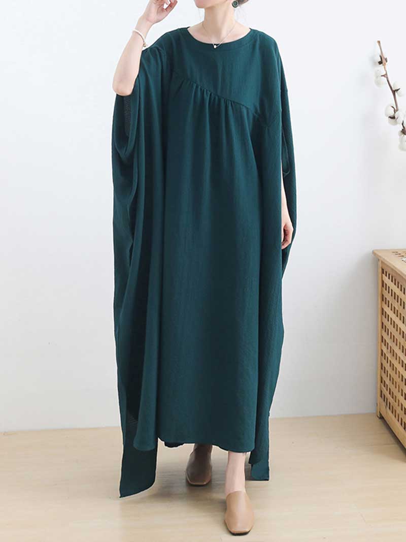 Plain Cotton Bat Sleeves Kaftan Dress