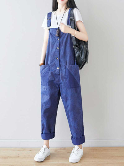 Dungarees cotton denim Printed ,vintage retro style overall, Adjustable straps, double side pockets, comfortable overall