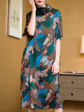 Vestido midi de viña floral de cuello de cuello de tortuga