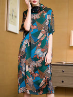 Vestido midi de videira floral de gola alta