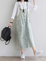 Women's Distressed Denim Midi Overall Dress - Comfortable Everyday | Eva Trends