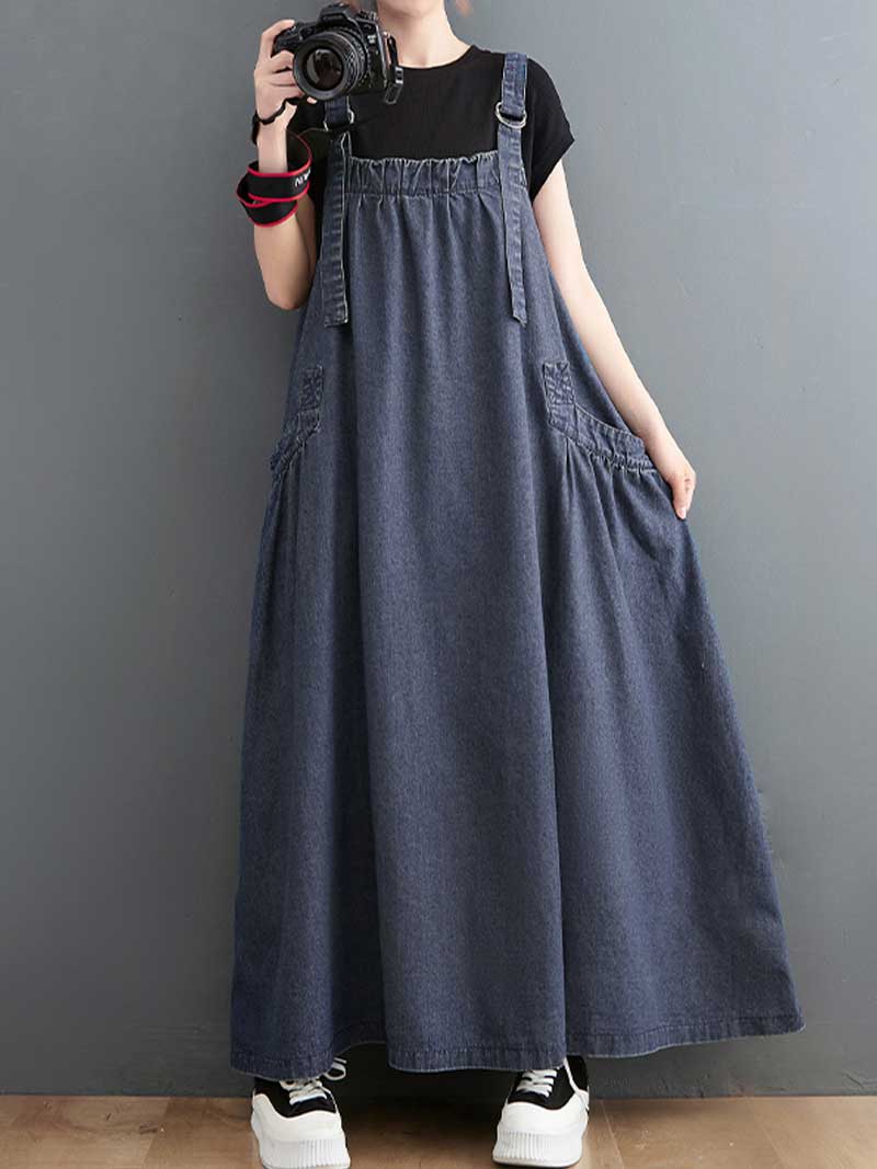  Denim Salopette Overall A-Line Dress
