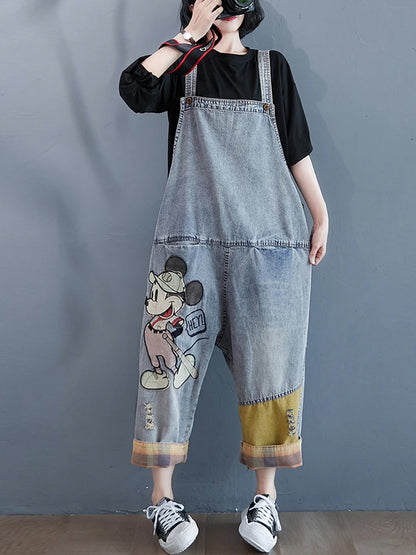Dungarees cotton denim ripped jeans floral vintage retro style overall