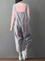 Dungarees cotton denim Printed ,vintage retro style overall, Adjustable straps, double side pockets, comfortable overall, Floral cropped overall