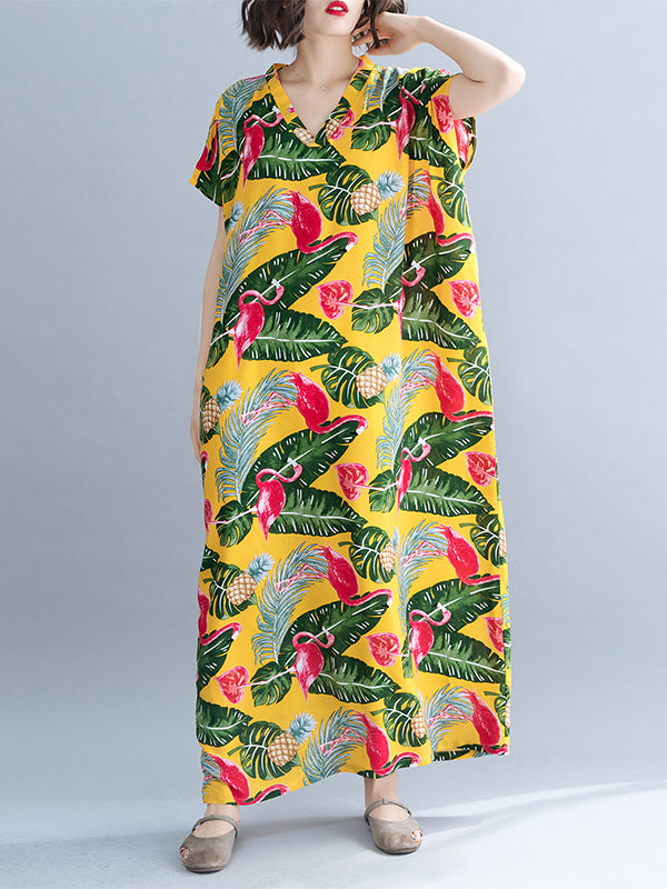 Feuilles de palmier et robe de Kaftan Flamingo Plus taille