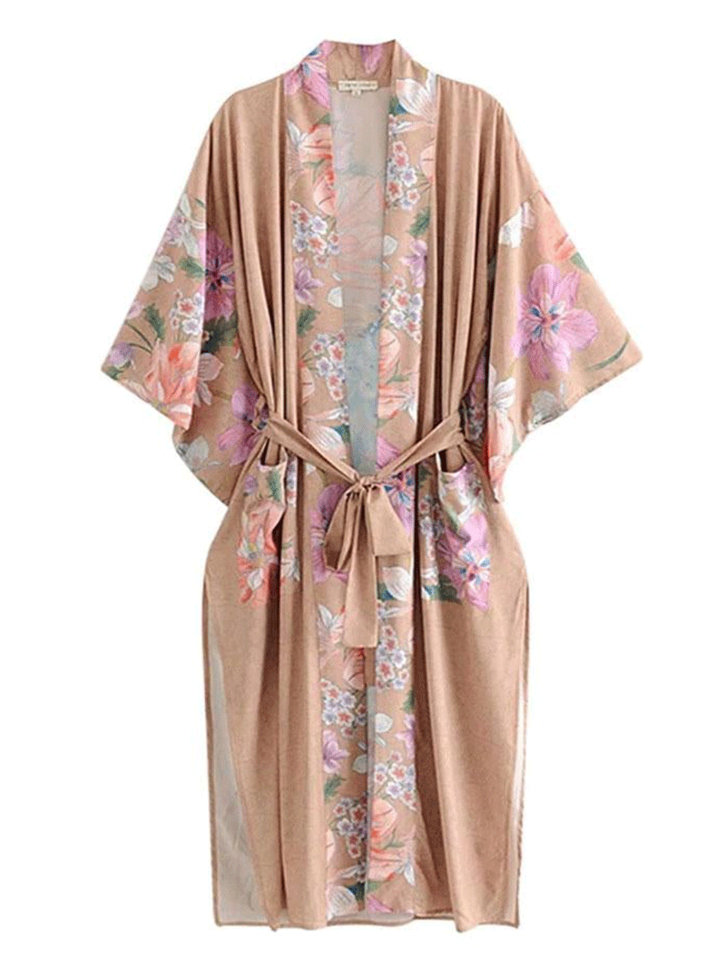 Chic Floral Women's Kimono Gown