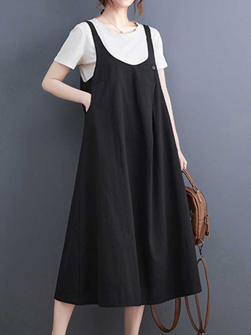 Plain Cotton Salopette Dress