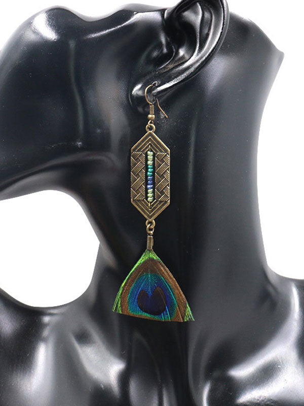 Boucles d'oreilles de plumes de paon Druzy pendantes