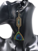 Boucles d'oreilles de plumes de paon Druzy pendantes
