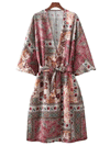 Evatrends cotton gown robe printed kimonos, Outerwear, cotton, Nightwear, long kimono, Raglan Sleeves, loose fitting, Floral Print, Belted