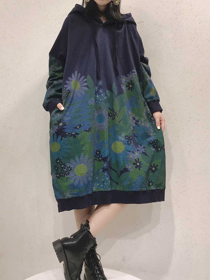 Floral Women Mid-Length Sweater Dress