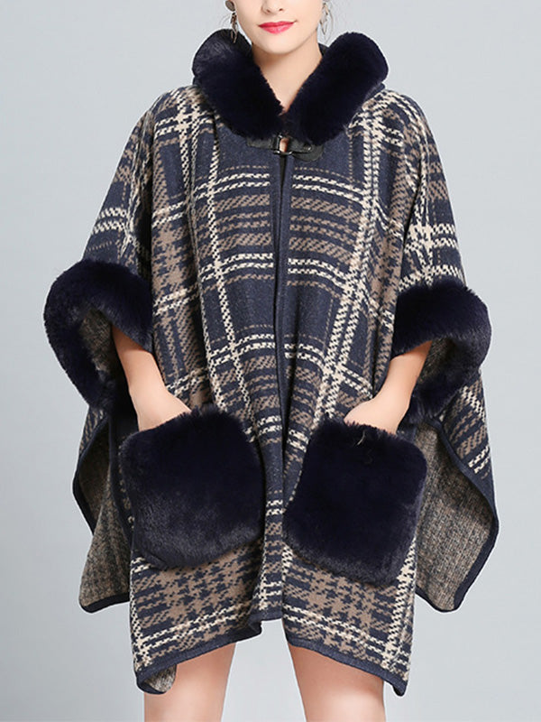 Feelfery Fluffery Plaid Impresión Cape Cardigan de talla grande