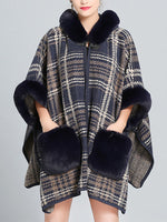 Feelfery Fluffery Plaid Impresión Cape Cardigan de talla grande