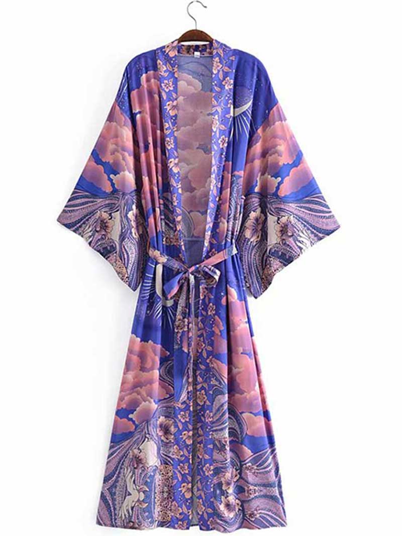 Floral Belt Women's Silk Kimono 