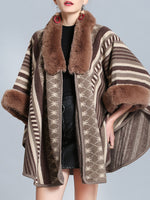 Stripe Bordeus pescoço fofo de plus size Cape Cardigan