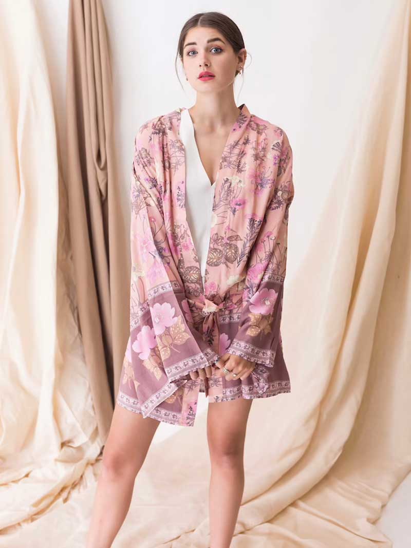 Evatrends cotton gown robe printed kimonos, Outerwear, Cotton, Viscose, Nightwear, long kimono, Bordered sleeves & bottom, Kimono Broad Long sleeves, loose fitting, Floral Bohemian Print, Belted