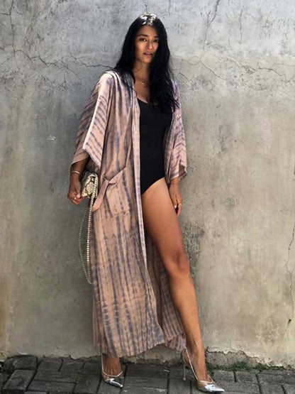 Evatrends cotton gown robe printed kimonos, Outerwear, Rayon 100（%）, Nightwear, long kimono, Board Sleeves, Different colors, loose fitting, Tie-Dye Print