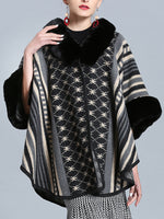 Stripe Bordeus pescoço fofo de plus size Cape Cardigan