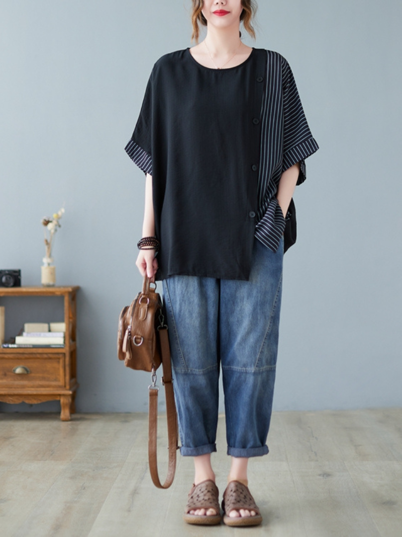 Women's Black Round Neck Top