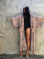 Evatrends cotton gown robe printed kimonos, Outerwear, Rayon 100（%）, Nightwear, long kimono, Board Sleeves, Different colors, loose fitting, Tie-Dye Print
