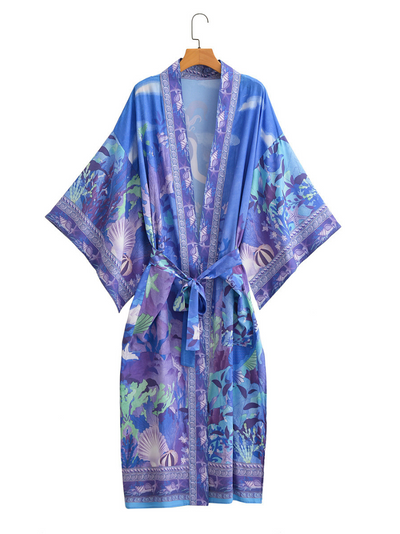 Women's Print Blue Cardigan kimono