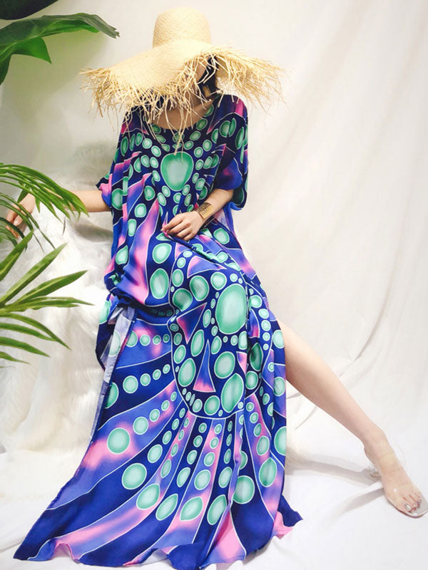 Vibras de discoteca Retro impresa bohemia MAXI Vestido